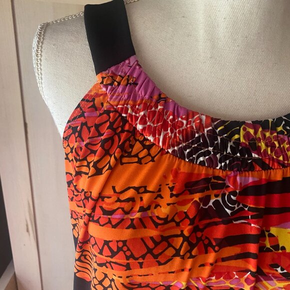 AB Studio Colorful Tropical Boho Tribal Y2K Sleeveless Stretch Blouse Shirt M - Picture 7 of 10